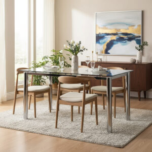 D_604352-MLA92910578354_092025-F.jpg Mesa Cocina Comedor Vidrio. Base Cromada 3 . 140 X 85. Paris