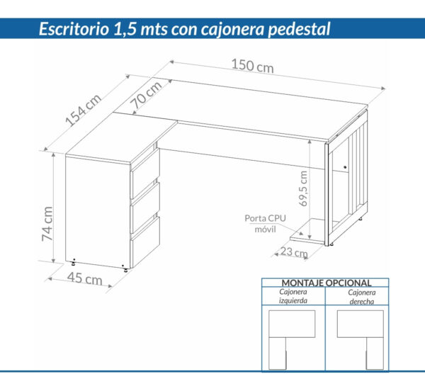 Escritorio Gamer Piro 150x70 Cm 7912-7303 3 Cajones