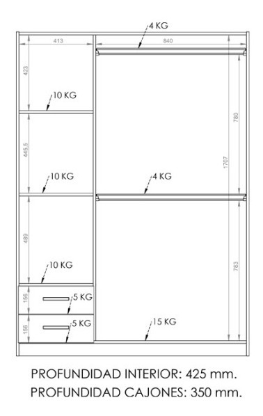 Ropero Placard Organizador 3 Puertas- 2 Cajones- Pac130