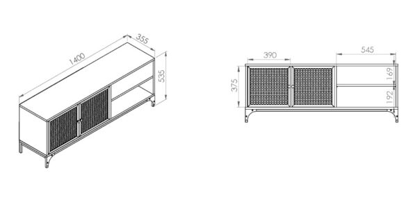 Rack Para Tv Led Melamina Caño- 2 Puertas- Estantes Rbtv 140