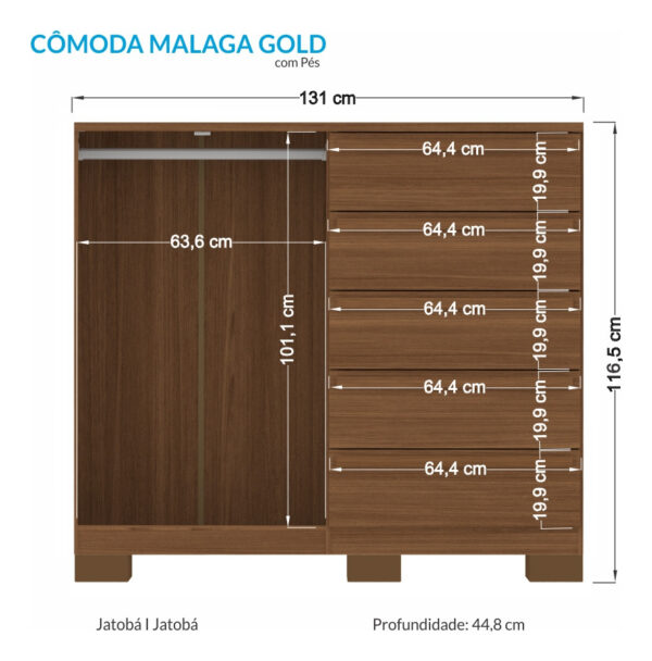 Cómoda Grande Malaga Gold C/pes De 2 Puertas Santos Andira Jatob Color Jatobá