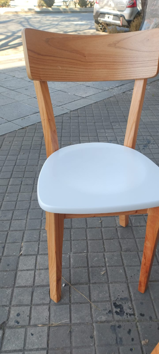 Juego De 4 Sillas Berta- Lustre Paraiso, Asiento Blanco Laq