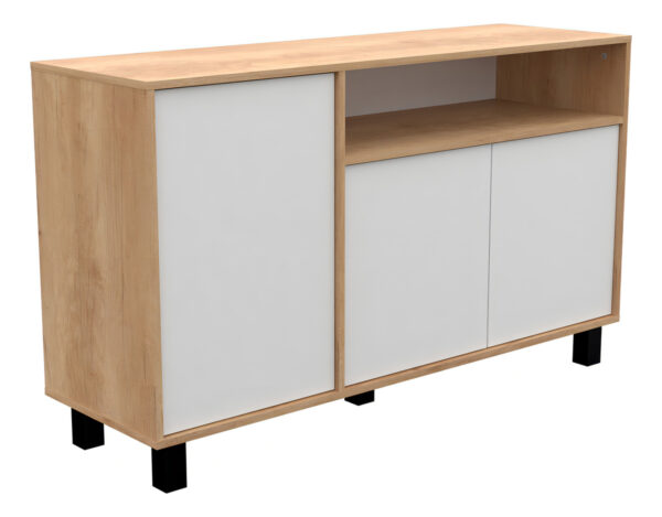 Vajillero Bahiut Aparador 3 Puertas Mueble Comedor 130 Cms Color Nebraska Natural / Blanco