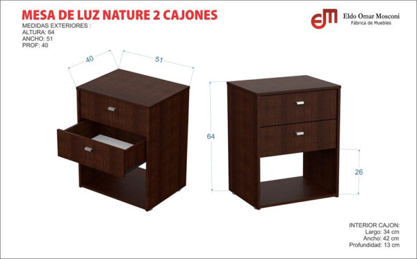 Mesa De Luz 2 Cajones Nature. 61 X 51 X 41- Mosconi