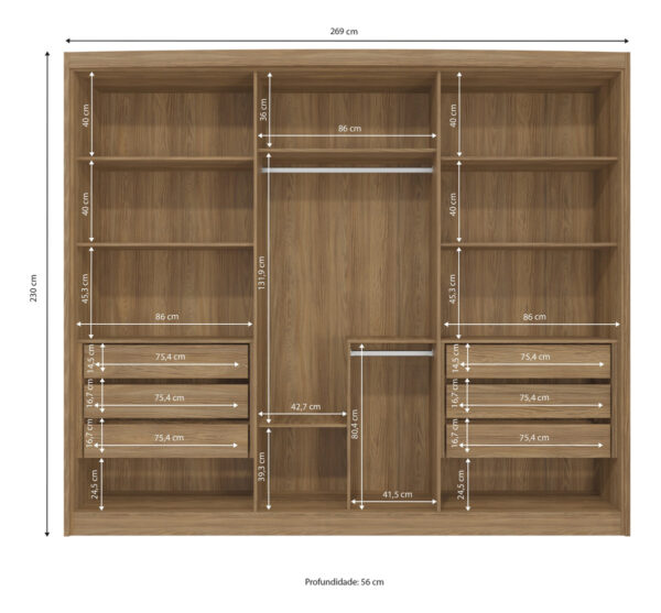 Ropero 6 Puertas De Abrir. Manijas De Madera 6 Cajones N 566