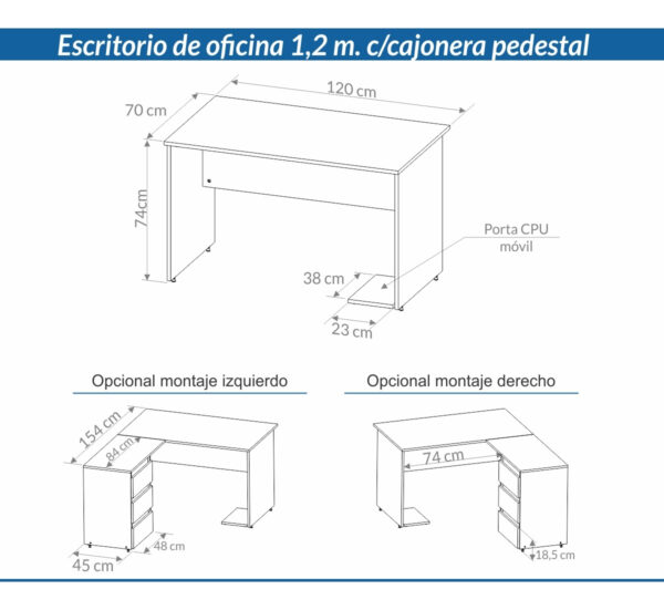 Escritorio P- Oficina Con Cajonera 1.20 X 0.70 3911- 7303