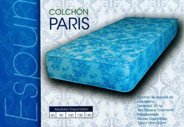 Colchon Espuma 1 Plaza 80cm Tela Sabana Matelaseado Paris 80-20