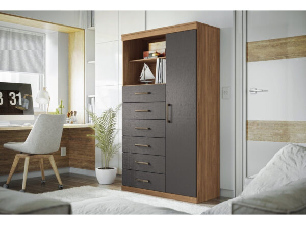 D_621530-MLA99971984203_112025-F.jpg Cómoda Múltiple De 1 Puerta Y 6 Cajones Marabá Wt Jatobá/grafite