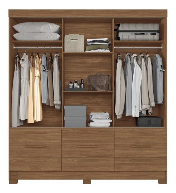 Armario Morretes Con 3 Puertas Correderas Y 9 Cajones Con Asiento Marrón