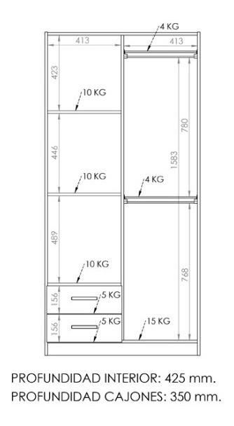 Ropero Placard Organizador 2 Puertas- 2 Cajones- Pac090