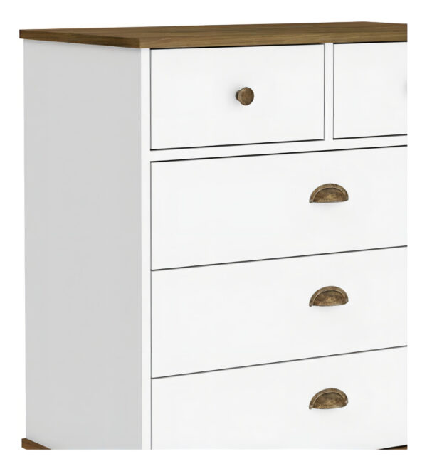 Cómoda Colonial De 5 Cajones Movelbento Mb1020, Color Haya Y Blanco Freijó/blanco