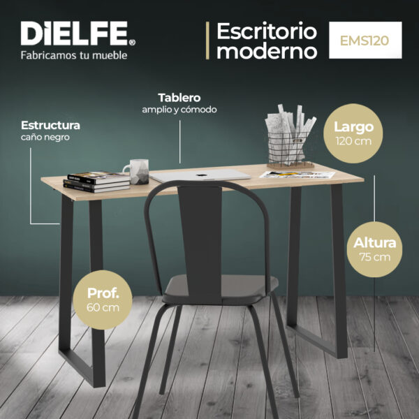 Escritorio Para Oficina Moderno Madera Melamina 120cm Hogar Habitacion Niños Adultos Roble Kendal Patas Negras Home Office Ems120 Dielfe