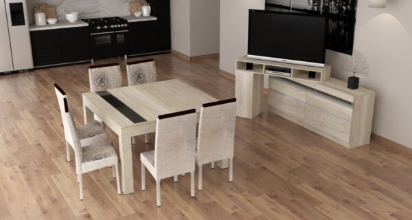 Mesa Fija Cuadrada 1.35 X 1.35- Benicio C- Vidrio- Melamina