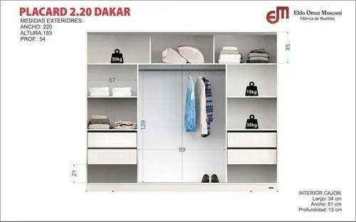 D_632826-MLA51952895472_102022-F.jpg Placard 2,20 Mts. 3 Puertas Corredizas Con Baulera. Dakar