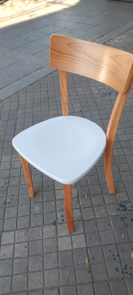 Juego De 4 Sillas Berta- Lustre Paraiso, Asiento Blanco Laq