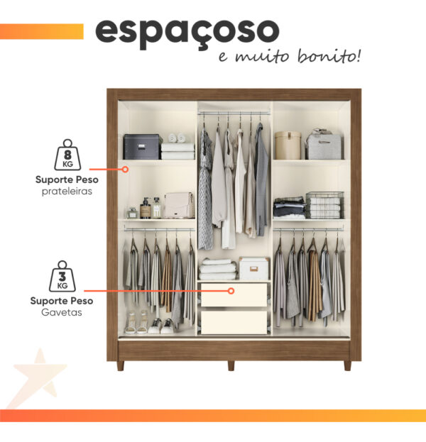 Armario Con Espejo Doble, 3 Puertas Y 2 Cajones França Andeira, Madera, Color Blanco Roto Placard Y Maleteros Maderado Blanco Apagado