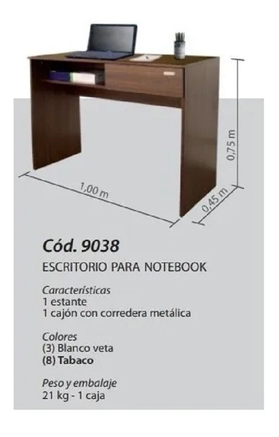 D_640933-MLA44042022866_112020-F.jpg Escritorio P- Notebook 1 Cajon- 1 Estante 100 X 45 Cod. 9038
