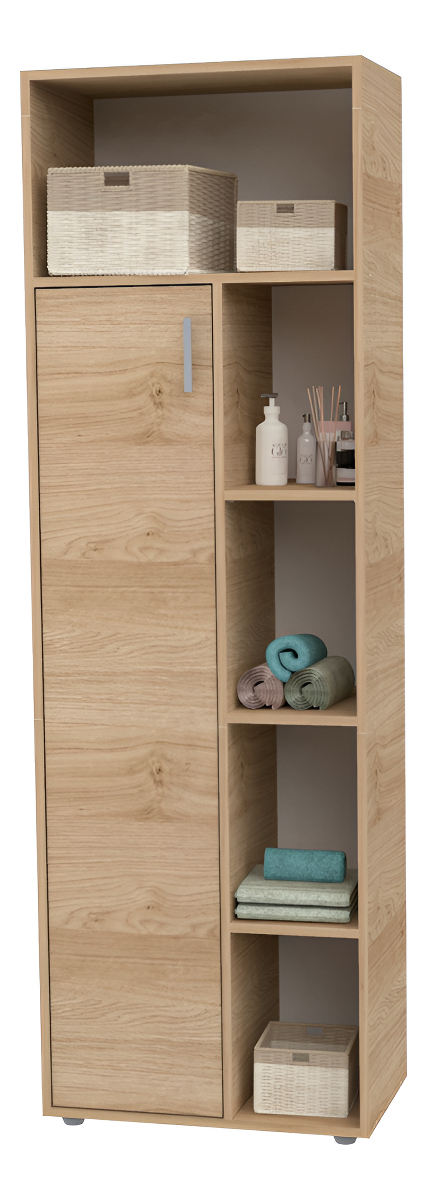 Mueble Organizador Armario Zen Alto Para Baño 1 Pta Estantes Color Roble Kendal Natural