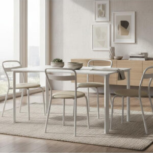 D_645919-MLA93312908459_092025-F.jpg Mesa Rectangular Melamina 130 X 82 + 6 Sillas D Caño Milano