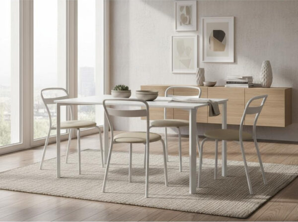 Mesa Rectangular Melamina 130 X 82 + 6 Sillas D Caño Milano