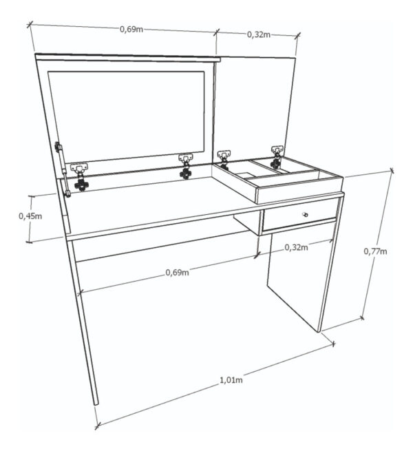 Maquillador Tocador Escritorio Juvenil Con Espejo Manicuria Color Nevado Con Blanco