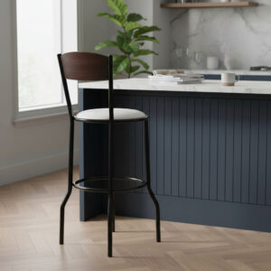 Taburete Banqueta Alta Con Respaldo De Madera. Caño Pintado