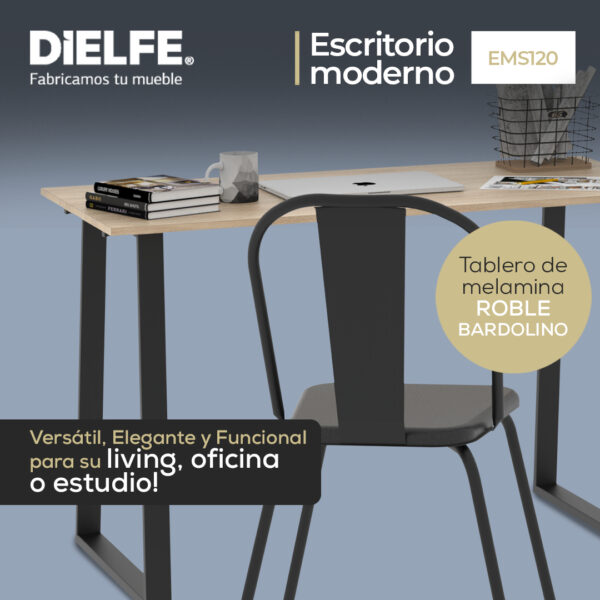 Escritorio Para Oficina Moderno Madera Melamina 120cm Hogar Habitacion Niños Adultos Roble Kendal Patas Negras Home Office Ems120 Dielfe