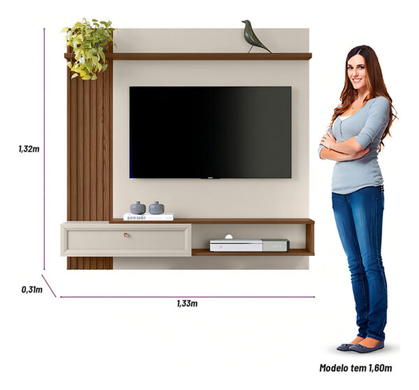 Panel Rasgado Alvorada Linea Brasil Para Tv De 55 Pulgadas En Color Beió/blanquecino Freijó/off White