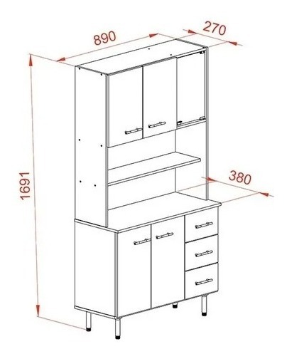 Aparador Kit De Cocina Triplo 5 Ptas 3 Caj 171 X 90 Cd 10104