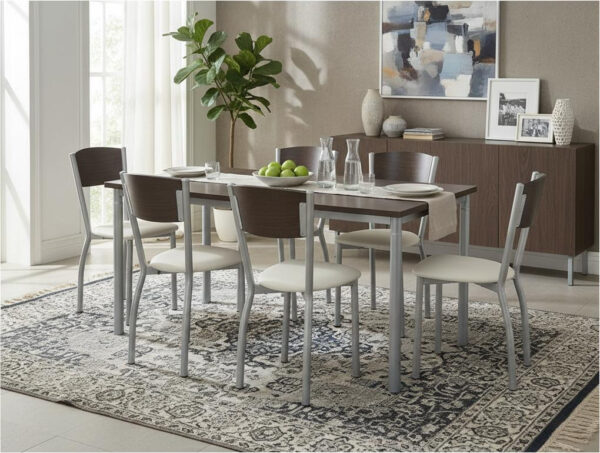 Combo Juego Comedor Mesa + 6 Sillas Respaldo Madera Mod.13