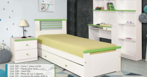 Cama 1 Plaza Lucia- Mdf Laqueado- Con Cajonera Bajo Cama