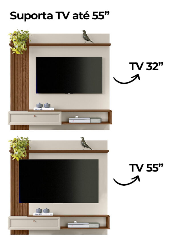 Panel Rasgado Alvorada Linea Brasil Para Tv De 55 Pulgadas En Color Beió/blanquecino Freijó/off White