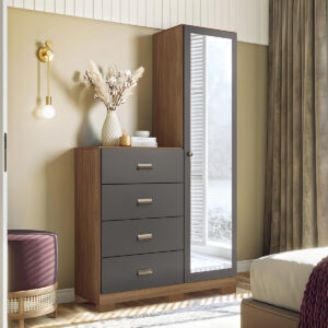 Comoda Con Espejo Estilo 1.4 Gris Santos Andirá Cajoneras Y Cómodas Jatoba/grafitte