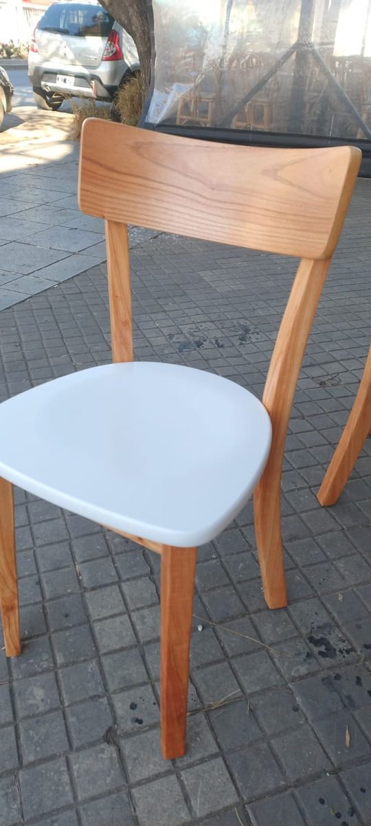 Juego De 4 Sillas Berta- Lustre Paraiso, Asiento Blanco Laq