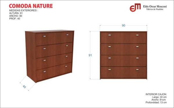 Comoda Cajonera Chifonier 4 Cajones 90 X 92 X 47. Nature