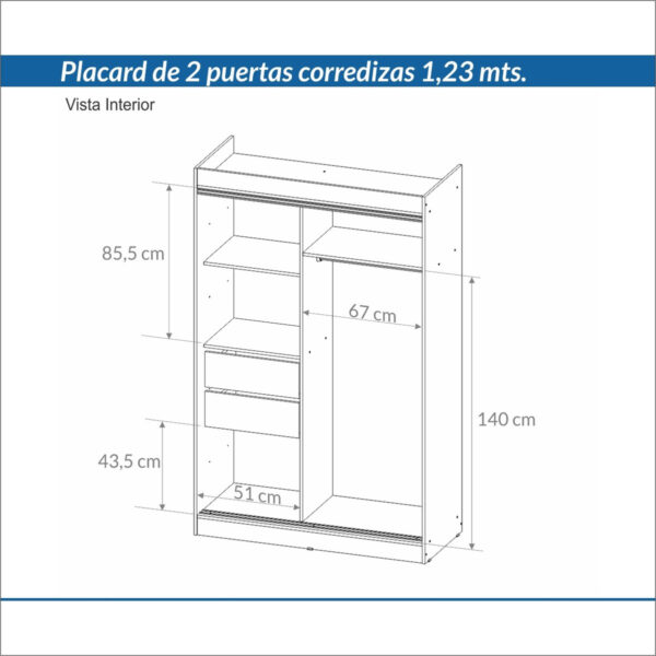 Placard Ropero 2 Puertas Corredizas 1.23- 1.93- 0.52 Dpc 123