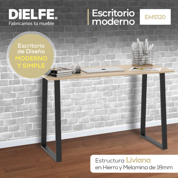 Escritorio Para Oficina Moderno Madera Melamina 120cm Hogar Habitacion Niños Adultos Roble Kendal Patas Negras Home Office Ems120 Dielfe