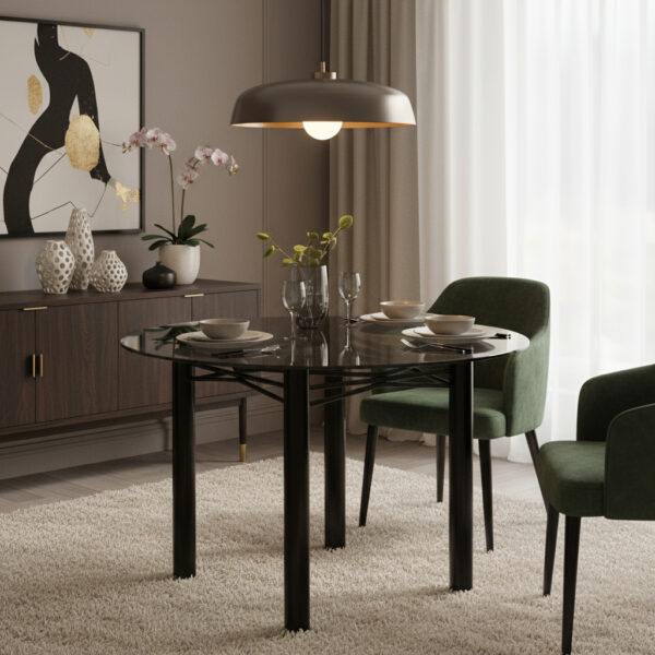 Mesa Cocina Comedor Cristal- Redonda 120 X 80. Base Caño 3