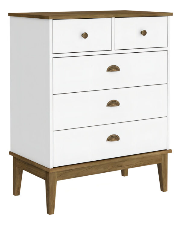 Cómoda Colonial De 5 Cajones Movelbento Mb1020, Color Haya Y Blanco Freijó/blanco