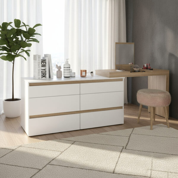 Comoda 6 Cajones Con Maquillador Tables 3114 Color Olmo/blanco