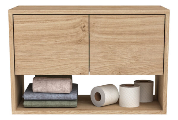 Mueble Alacena Organizador Para Baño Colgante 2 Ptas Estante Color Roble Kendal Natural