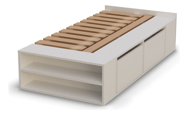 Cama 1 Plaza Con Cajones Box Madera Zapatero Estanteria Baulera Sommier Guardado Melamina Blanco 90x190 Cm Moderna Cam100 Dielfe