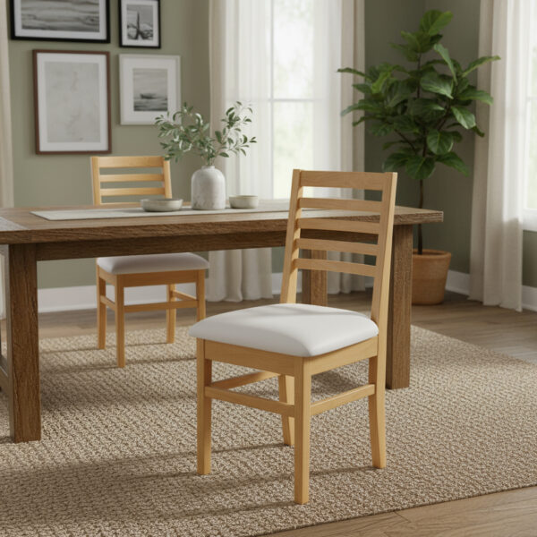 Silla Pacifico. Pino Lustrada. Asiento Tapizado Respaldo Mad