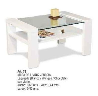 Mesa Ratona De Living Venecia. Laqueada Con Vidrio - 85 X 44 X 58