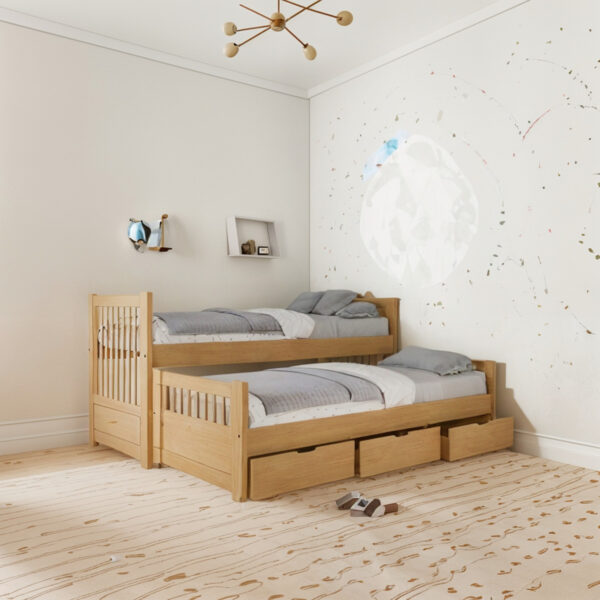 Cama Nido Doble Con Cajonera (3 Cajonera). Pino Lustrado 113