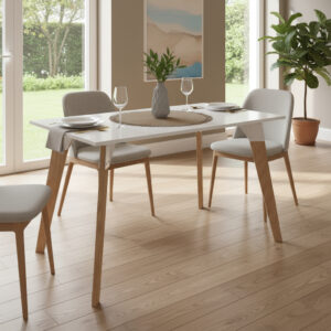 Mesa Fija Rectangular Oslo 120 X 75- Tapa Blanca Base Roble