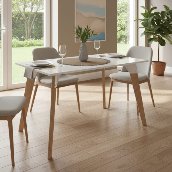 Mesa Fija Rectangular Oslo 120 X 75- Tapa Blanca Base Roble