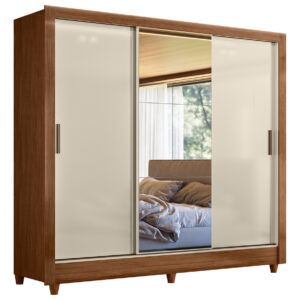 Armario Con Espejo Doble, 3 Puertas Y 2 Cajones França Andeira, Madera, Color Blanco Roto Placard Y Maleteros Maderado Blanco Apagado