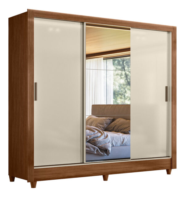 Armario Con Espejo Doble, 3 Puertas Y 2 Cajones França Andeira, Madera, Color Blanco Roto Placard Y Maleteros Maderado Blanco Apagado