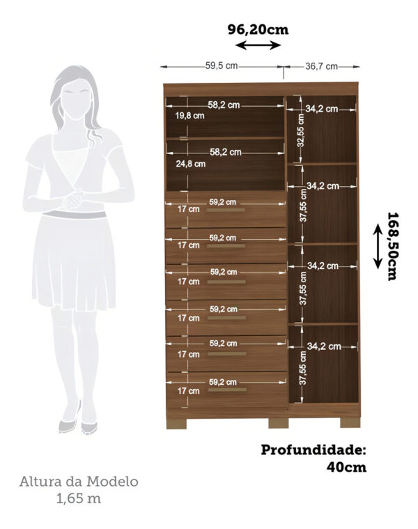 D_745857-MLA92987438241_092025-F.jpg Cómoda 1 Puerta 6 Cajones Con Pies Marabá Santos Andeira Color Jatobá